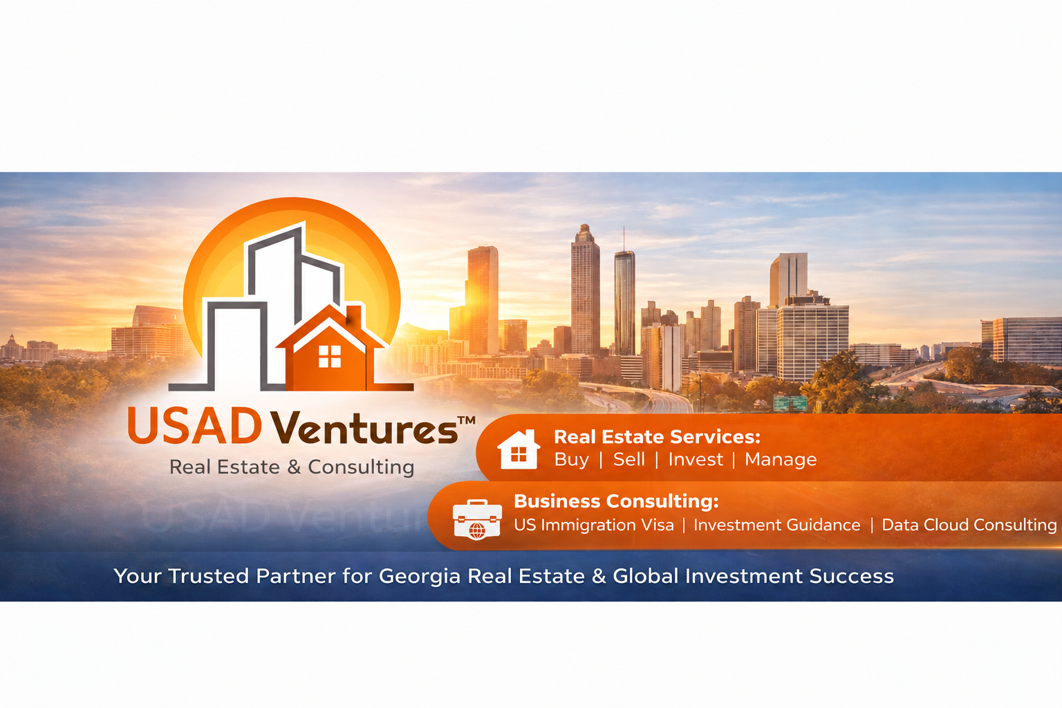 USAD Ventures — Real Estate & Consulting. Real estate services: Buy, Sell, Invest, Manage. Business consulting: US Immigration Visa, Investment Guidance, Data Cloud Consulting. Your trusted partner for Georgia real estate and global investment success.